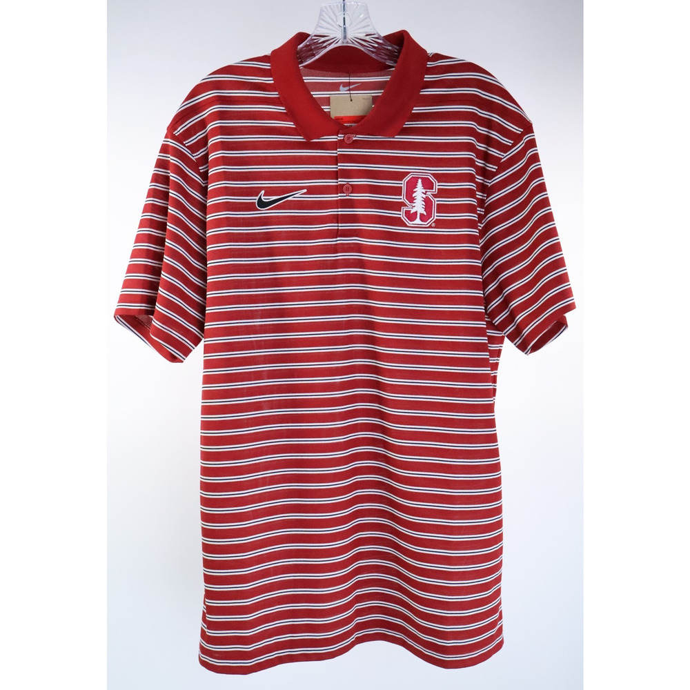 Stanford Cardinal Nike Polo Shirt Men Large Red Striped Performance DRI-FIT NWT